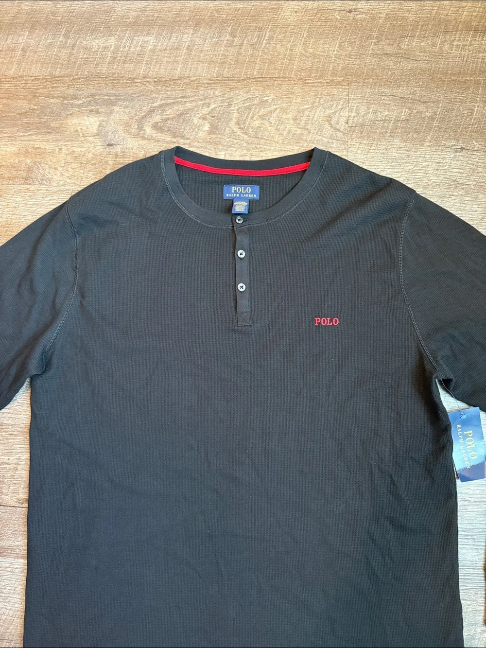 Polo by Ralph Lauren Waffle Knit Henley Top Men’s XL Black Sleepwear NWT